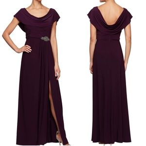 Alex Evenings Women's Cowl Neck Gown Dress size 18 NWT Eggplant
